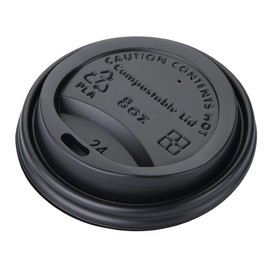Fiesta Green Compostable Coffee Cup Lids 225 ml / 8 oz (Pack of 50), Black, CPLA Coffee Cup Lids, Size: 16(H) x83(Dia) mm, Plant-Based Material, Suitable for Temperatures up to 100°C, DS054