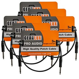 Gearlux Patch Cable/Guitar Effects Cable, 1/4-inch Straight, Black, 3 Foot - 6 Pack
