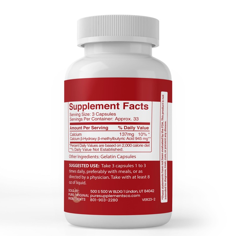 Pure Original Ingredients HMB, (100 Capsules) Always Pure, No Additives