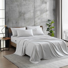 Kenneth Cole - Solutions King Sheets, Soft Recycled Polyester 6-Piece Bedding Set, Wrinkle-Resistant and Cooling Finish, Oeko-Tex Certified (Solid Grey, King)