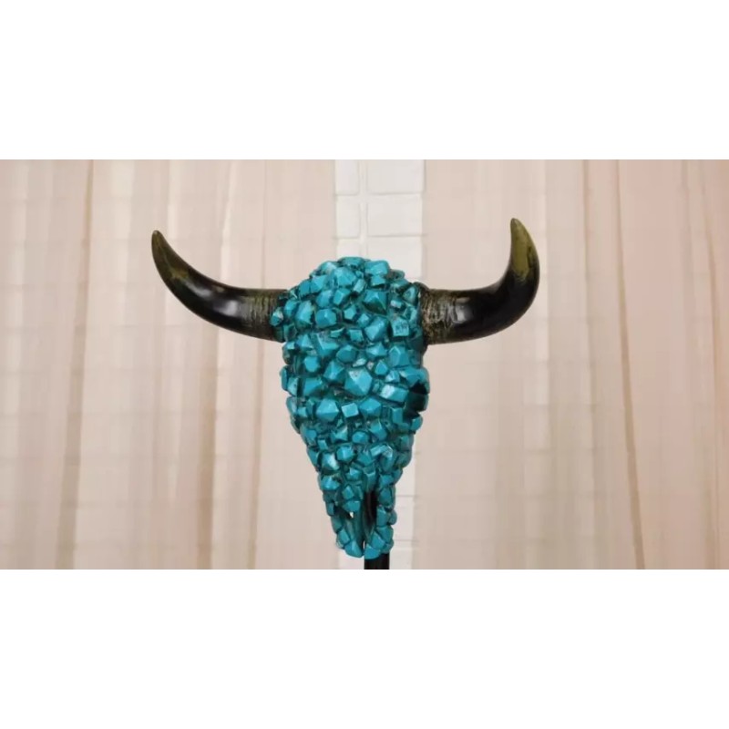 Southwest Steer Bison Bull Cow Skull With Mosaic Turquoise Rocks