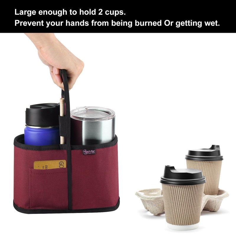 Beautyflier Drink Carrier with Handle for Delivery Reusable Insulated Coffee