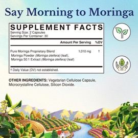 Vitalitown Moringa Capsules, Pure Moringa Oleifera Leaves, No Sticks, No Caffeine, Energy, Immune, 60 Capsules