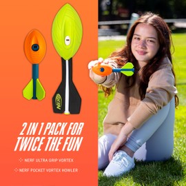 Franklin Sports NERF Vortex Foam Football Dual Power Pack - NERF Ultra Grip Vortex + Pocket Vortex Set - Perfect Kids Toy for Pool + Beach Football Fun - Indoor + Outdoor Football Toy for Kids