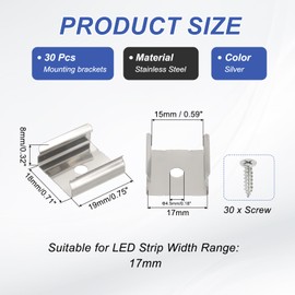 PATIKIL LED Strip Clips, 30pcs Stainless Steel Mounting Brackets Fixing Clip Clamp Support Holder with Screws for 17mm LED Strip Lighting Cable