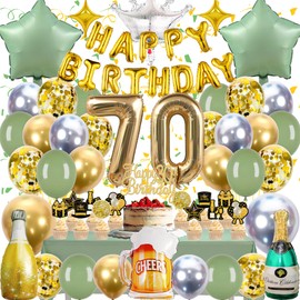 Zaztytoy 70th Birthday Decoration Set for Men & Women - 55 Pieces Complete Party Set in Gold & Green, Elegant Decoration 70th Birthday for Birthday Party, Anniversary Party Decoration, Celebration