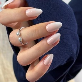 CurvLife Soft Gel Almond Nude Press-On Nails Short,30Pcs Reusable Fake Nail Tips with Adhesive Tabs, Salon-Quality Stick-On Nails for At-Home Manicure