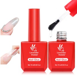 Lavender Violets 2Pcs 15ml Gel Nail Glue for Acrylic Nails Tips, 10 in 1 Nail Glue for False Nail Tips Base Building Rhinestone Blooming Art Gel Long Lasting U V Light Cure A111x2