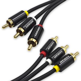 XANHAM 3RCA to 3RCA Cable 10 Feet Gold-Plated Contacts 3 RCA Male to Male Audio Cable for Speaker, Hi-Fi Systems, Home Theater, HDTV, etc.