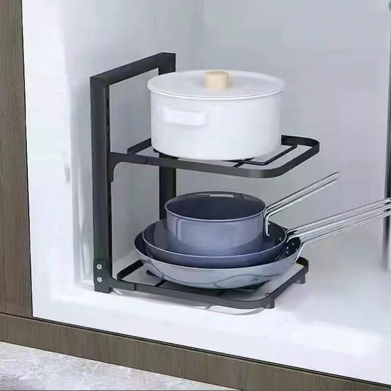 Kitchen Storage Shelf Carbon Steel Multilayer Black Pot and Pan