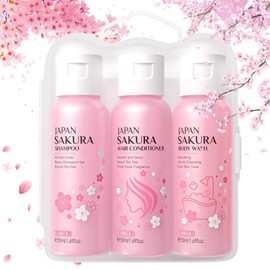 Sakura Shower Gift Sets for Women, Bath & Hair Care Set, Travel Size Shampoo and Conditioner, Bath Sets for Women Gifts, Women Gift Sets with Hair Shampoo and Conditioner Sets and Body Wash - 3 In 1