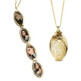 TOFBS Picture Locket for Opening with Chain Round Flower Women Men Necklace Stainless Steel Amulet Pendant with Photo Jewellery, Stainless Steel