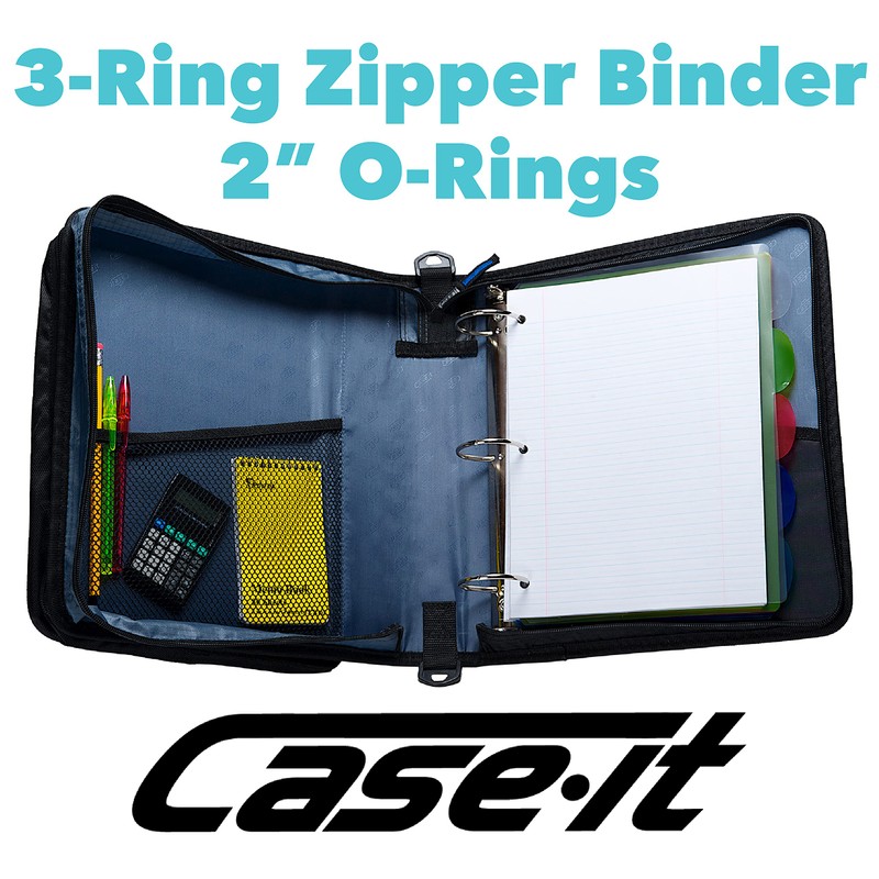 Case-it Universal Zipper Binder | 2-Inch O-Rings, 13-Inch Laptop/Tablet Padded