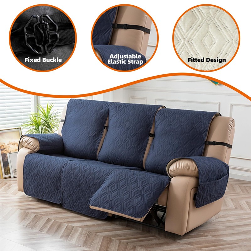 Genina Waterproof Couch Cover for Reclining Couch 3 Seater Non-Slip,