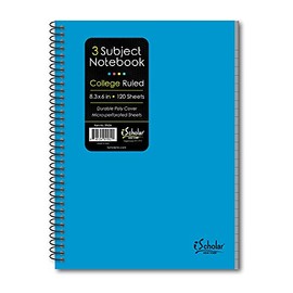 iScholar X-pression Poly Cover Wirebound 3-Subject Notebook, College Ruled, 120 Sheets, 8.3 X 6, Colors May Vary (59604)