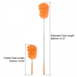sourcing map Microfiber Cleaning Duster, 12 to 31.5 Inch Washable Extendable Brush Flexible Feather Duster for Window Furniture, Orange