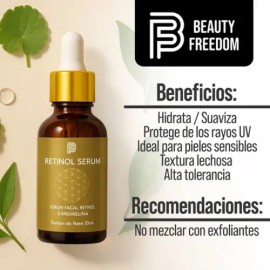 Suero Facial con Retinol, Centella Asiática y Argirelina | Retinol Serum Beauty Freedom 35 ml | Regenera, Suaviza y Unifica la Piel | Antiarrugas, Hidratante y Reparador Nocturno de Textura Ligera