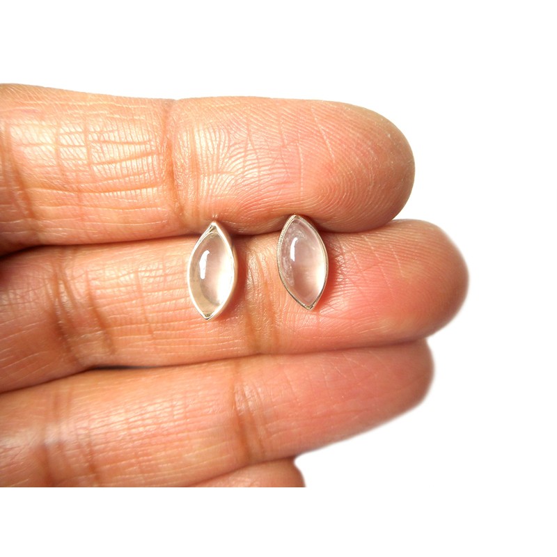 925-5x10mm Rose Quartz Stud Earrings (MRQST1404171), Sterling Silver, Quartz