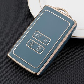 AULESSE TPU Full Gold Edge Protection Car Remote Key Cover for Ren-Ault Captur Megane Talisman Espace Clio Zoe Koleos Scenic 4 Arkana Dacia Sandero Card（Gray）