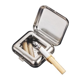 Portable Ashtray, VOVCIG Pocket Ashtray Windproof Ashtray with Lid Stainless Steel Car Ash Tray for Car Outdoor Cigars (Upgraded Black)