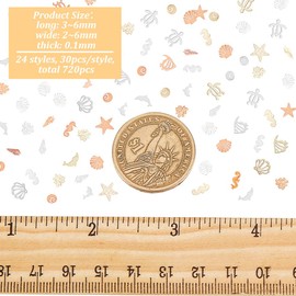 OLYCRAFT 720 Pieces 24 Styles Sea Theme Nail Art Decorations Brass Resin Fillers Shells Dolphin Nail Art Accessories Mini Nail Art Charms for Manicure Decorations - Gold/Silver and Rose Gold