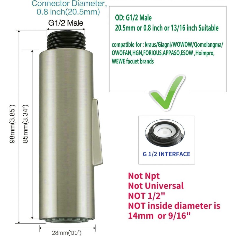 PULL down kitchen faucet sprayer head replacement,| G1/2 male or