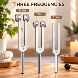 Weighted Tuning Fork Set for Sound & Relaxation – 128Hz, 256Hz & 512Hz with Hammer and Storage Bag