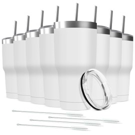 Deitybless 30oz Tumbler Vacuum Insulated Travel Mug with Lids, Stainless Steel Double Wall Bulk Cup for Home, Office, Outdoor Suitable for Vehicle Cup Holders(Set of 8, White)