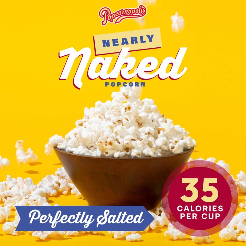 Popcornopolis Gourmet Popcorn, Nearly Naked Perfectly Salted, Simple Ingredients, 6-Pack