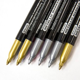 BAZIC Permanent Markers Metallic Silver Gold, Fine Line Sparkle Coloring on Plastic Wood Metal Glass Stone for Greeting Card Party Art (2/Pack), 1-Pack