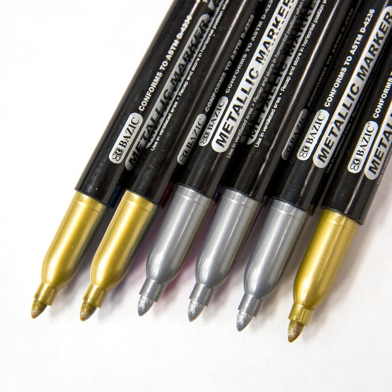 BAZIC Permanent Markers Metallic Silver Gold, Fine Line Sparkle Coloring
