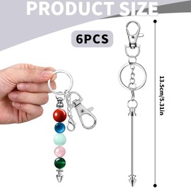 YCHYAN Pack of 6 Bead Key Chains, Silver Key Chain, DIY Metal DIY Bead Key Chain, Suitable for Making Crafts, Book Bag Charm