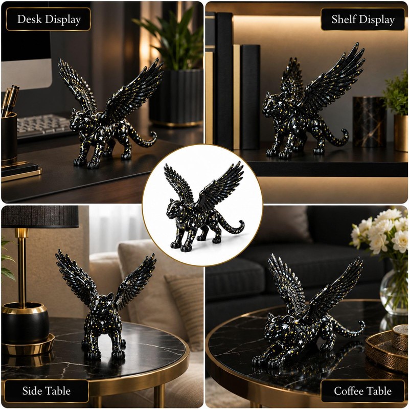 3D Printed Animal Winged Leopard Purple for Desk (Black)