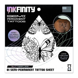 Inkfinity - Butterflies Inkfinity Semi-Permanent Tattoos: Skin-Safe Ink, Designed to Look Like Real Ink, Gifts for Teens and Adults, Made in the USA [1 Sheet]