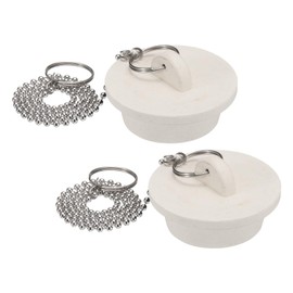 sourcing map 2Pcs Tub Stoppers, Rubber Bathtub Stoppers 1-1/2" Kitchen Sink Drain Stopper, Bathroom Drain Plug with Pull Ring and 15" Stainless Steel Beaded Chain, White