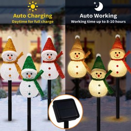 LIGHTSHINE 3PCS Snowman Shape Solar Christmas Decorations, Solar Landscape Pathway Christmas Stakes Lights, Outdoor Christmas Lights Decor for Yard, Garden, Porch, Lawn