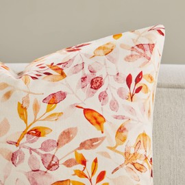 YZJZEDS 100% Cotton Fall Pillow Covers Set of 2, 16x16 Inch Watercolor Leaf Print Farmhouse Thanksgiving Throw Pillow Covers Cushion Case Fall Home Decor for Sofa Bed Living Room