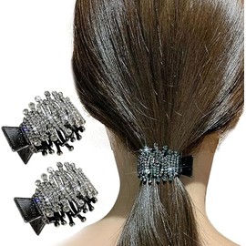 Glitter Hair Clips， Hair Claw Clips for High Ponytail Rhinestone Hair Clips for Women Thick Long Hair (Black, One size)