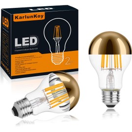 Half Chrome Light Bulbs,Half Gold Tipped Dimmable 6W (Equivalent 60Watt) LED Ediosn Light Bulbs,Soft White 2700K,A60/A19 Shape Anti-Glare,Decorative Mirror,CRI 90+ E26 Base (Pack of 2)