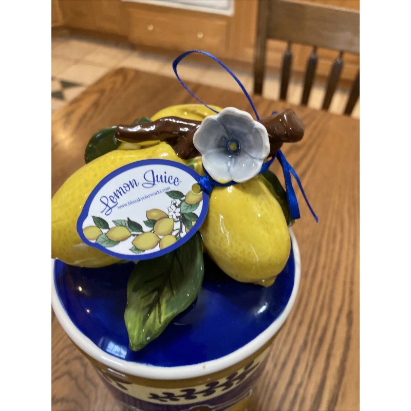 White LEMON CANISTER DOG/CAT TREATS CANISTER BLUE SKY CLAYWORKS CERAMIC