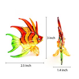 WitnyStore Tiny 2½" Long Red Orange Green Lionfish Figurine - Miniature Hand Blown Glass Animal Colorful Marine Sea Life Ocean Lion Fish Small Crystal Decorative Collectible Figurines Décor Gifts
