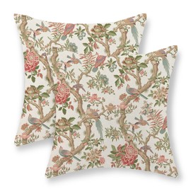 GOLIANDA Chinoiserie Pillow Covers 22x22 Set of 2 Pink Green Bird Floral Throw Pillows Vintage Pink Flower Bird Decorative Pillow Cases Outdoor Chinoiserie Decor Farmhouse Cushion Case for Couch Sofa