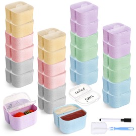 BIEOFFEI Double Compartment Condiment Containers with Lids, Wheat Straw PP Material, 2025 New Reusable Salad Dressing Containers with Lids, 4 oz Small Sauce Cups for Lunch (Multicolor 24 PCS)