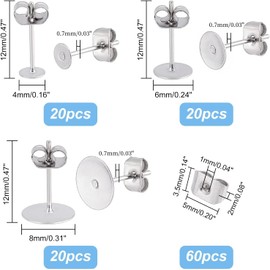 PH PandaHall 60 Sets 3 Size Stainless Steel Earring Findings with Butterfly Backs for DIY Jewellery Making
