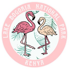 Blue Heron Two Flamingos Lake Bogoria, Kenya Car Truck Window Bumper Sticker Decal Souvenir - Light Pink