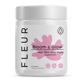 FLEUR Bloom & Glow Hair Skin and Nails Gummies, Hair Growth Supplement with Biotin & Inositol, Antioxidant Rich Vitamin A, C & E Gummies for Skin and Nail Repair, Sugar-Free, 60 Vegan Gummies