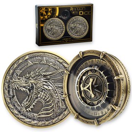 Dragon Random King Dice Set （2 pcs） Unique 7-in-2 Metal Roulette Dice Wheel Roller with Gorgeous Gift Box for D&D Dungeon and Dragons and Tabletop Game - Brass