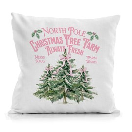 URLLUAE Pink Christmas Pillows Covers 18x18, North Pole Christmas Decorations, Coquette Bow Christmas Tree Pillow Covers for Couch，Christmas Decorations for Living Room Bedroom Decor