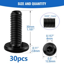 M6x30mm 30Pcs Flat Head Hex Socket Cap Screws Bolts,Furniture Screws,Carbon Steel,Full Thread, Black Oxide by Socell (with Hex Spanner)