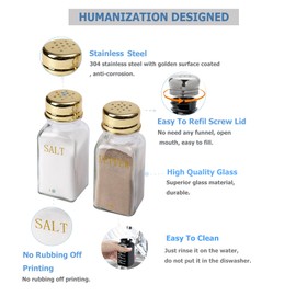 Gold Clear Salt and Pepper Shakers Set- Modern Kitchen Decor, White and Gold Kitchen Decor & Accessories,Cute Salt And Pepper Shakers,Vintage Glass Shakers with Stainless Steel Lids for Home (Clear))